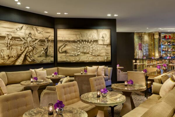 An elegant bar and dining room