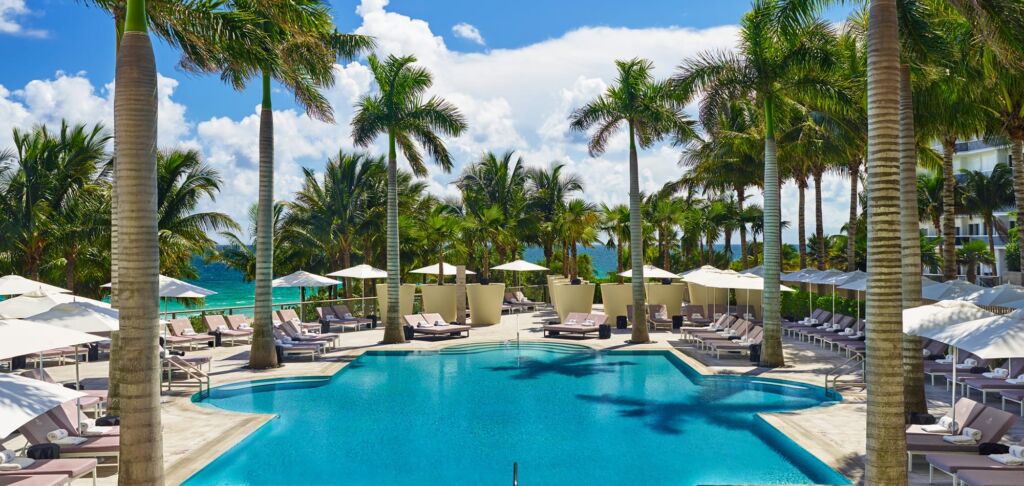 Palm tree lined pool