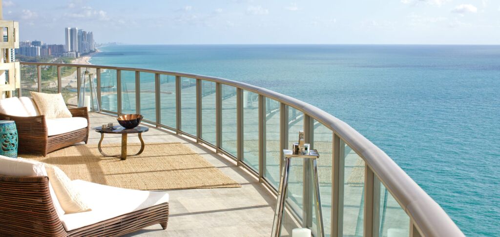 A balcony overlooking ocean