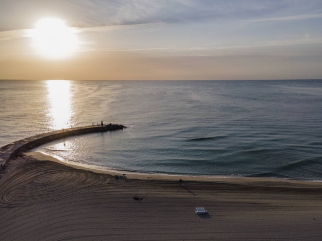 Sandy beach at sunset