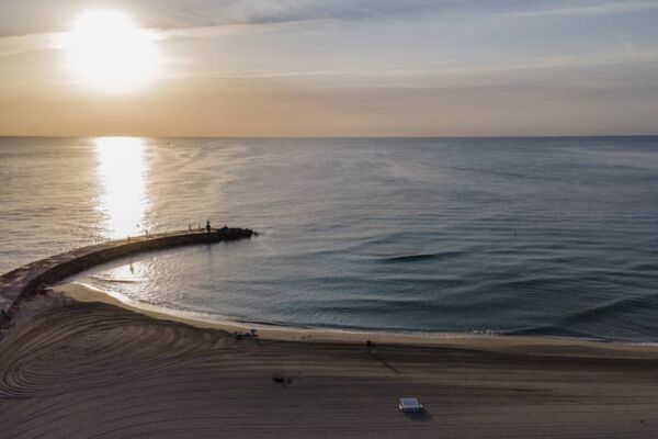 A beach at sunset